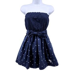 Abercrombie & Fitch XS Blue Polka Dot Mini Dress Halter Smocked Bow Belt Casual